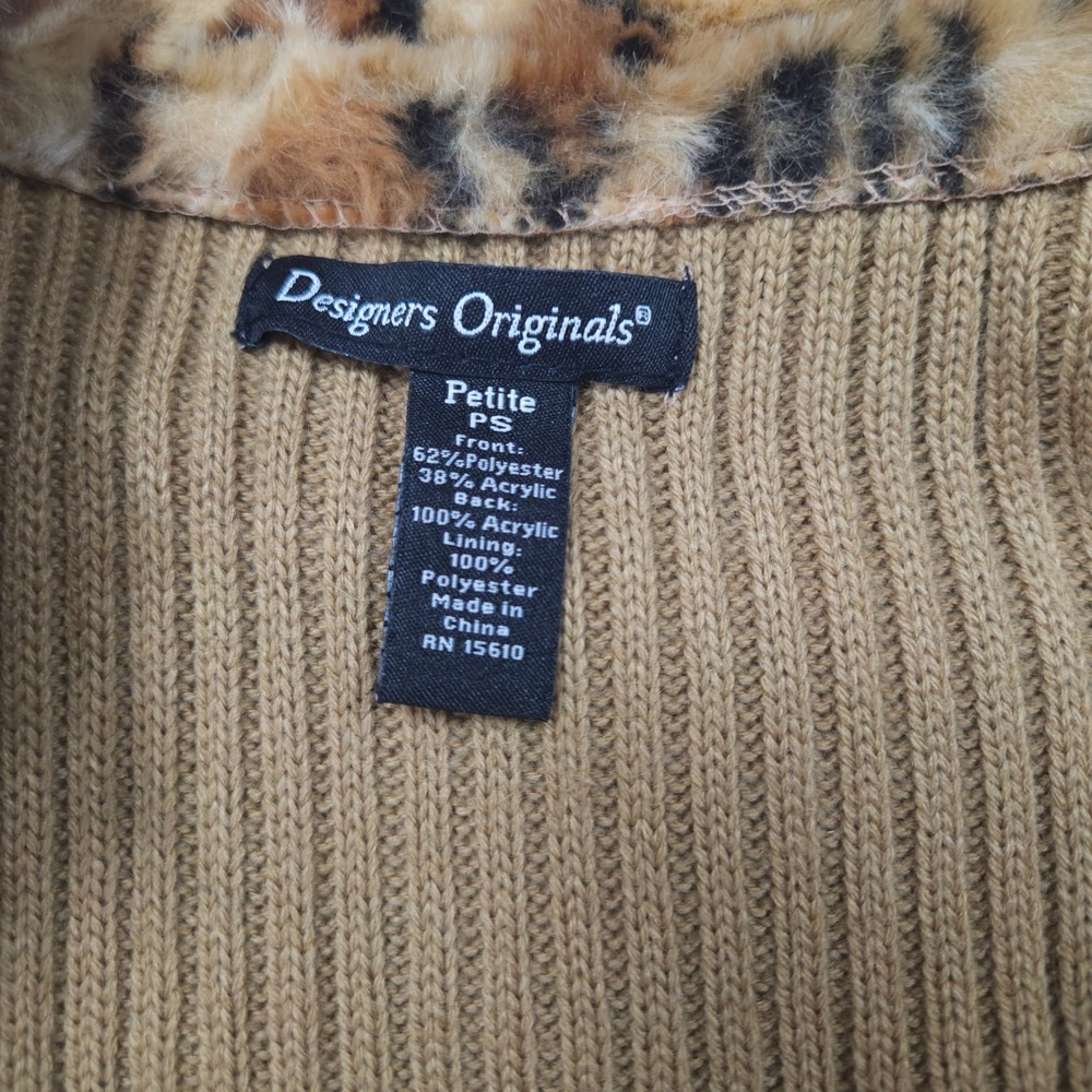 Designers Originals Faux Fur Sweater Vest Leopard Print Knit Panel Petite PS - Picture 5 of 8